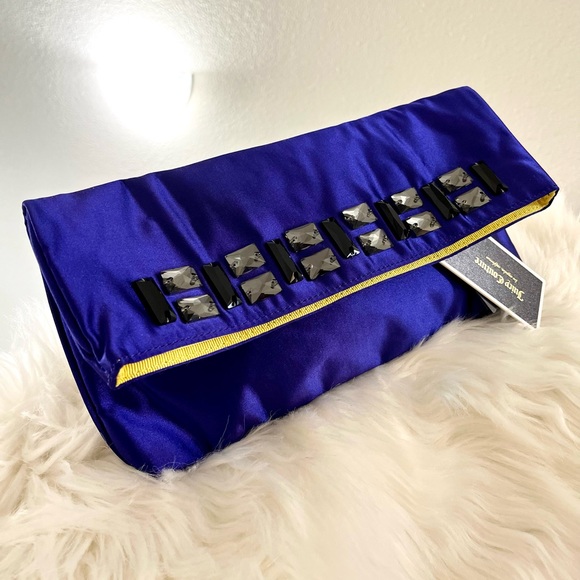 Juicy Couture Handbags - NWT Blue Yellow Sateen Jade Bling Vibrant Clutch RARE